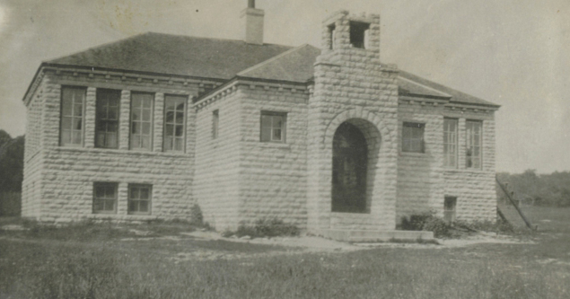 The Egg Harbor School, considered to have the finest architecture of old rural schools in Door County, in 1927. It was demolished in 1977. Courtesy of the Egg Harbor Historical Society. 