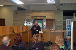 Dean Stewart, dean of corporate training and economic development at Northeast Wisconsin Technical College (NWTC), talks about plans for the NWTC Learning and Innovation Center in the former Baylake Bank location in Sister Bay during a public forum on Oct. 5. Photo by Jim Lundstrom.